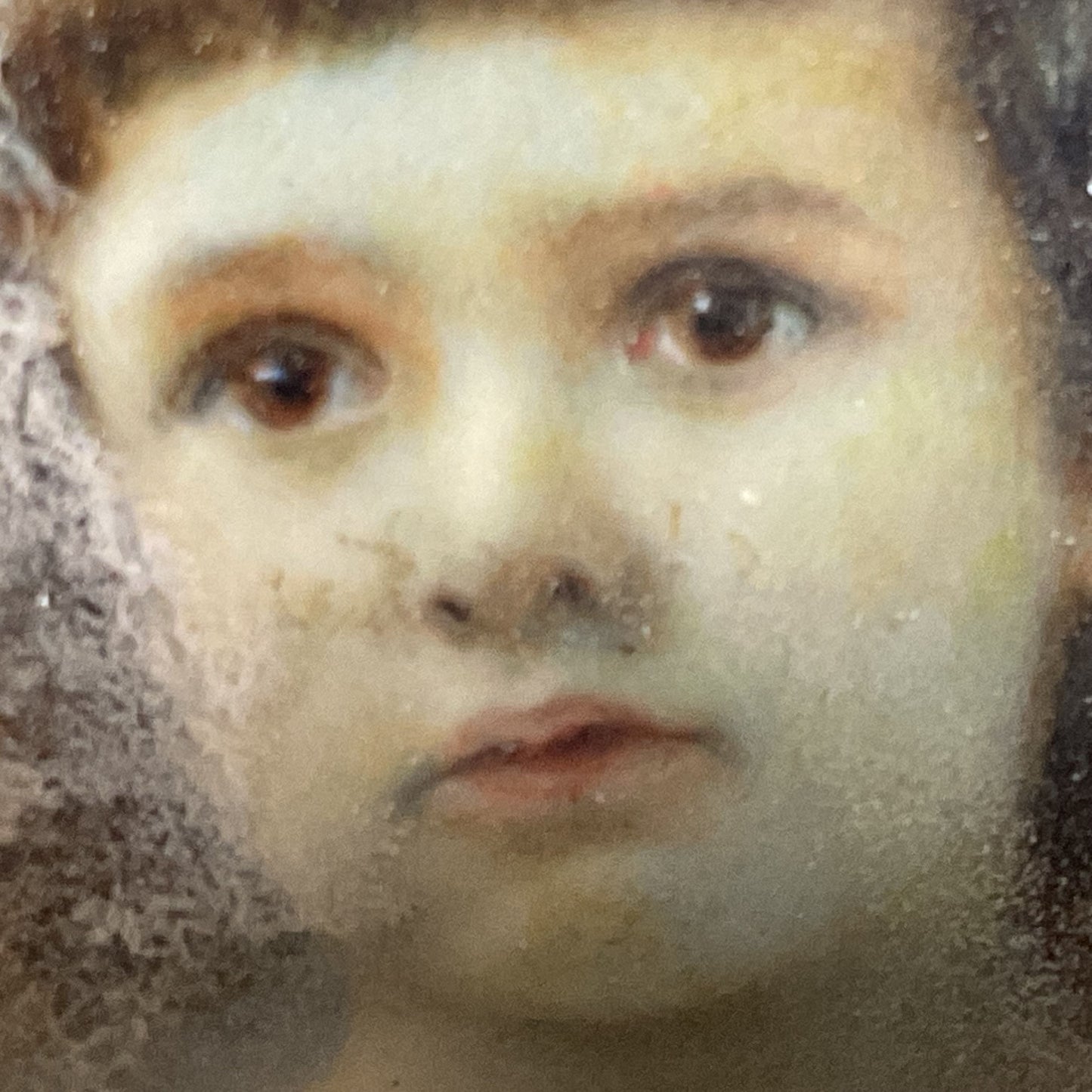 Signed ANTIQUE Miniature Portrait of Child w/ William Schaus Brass Gilded Frame