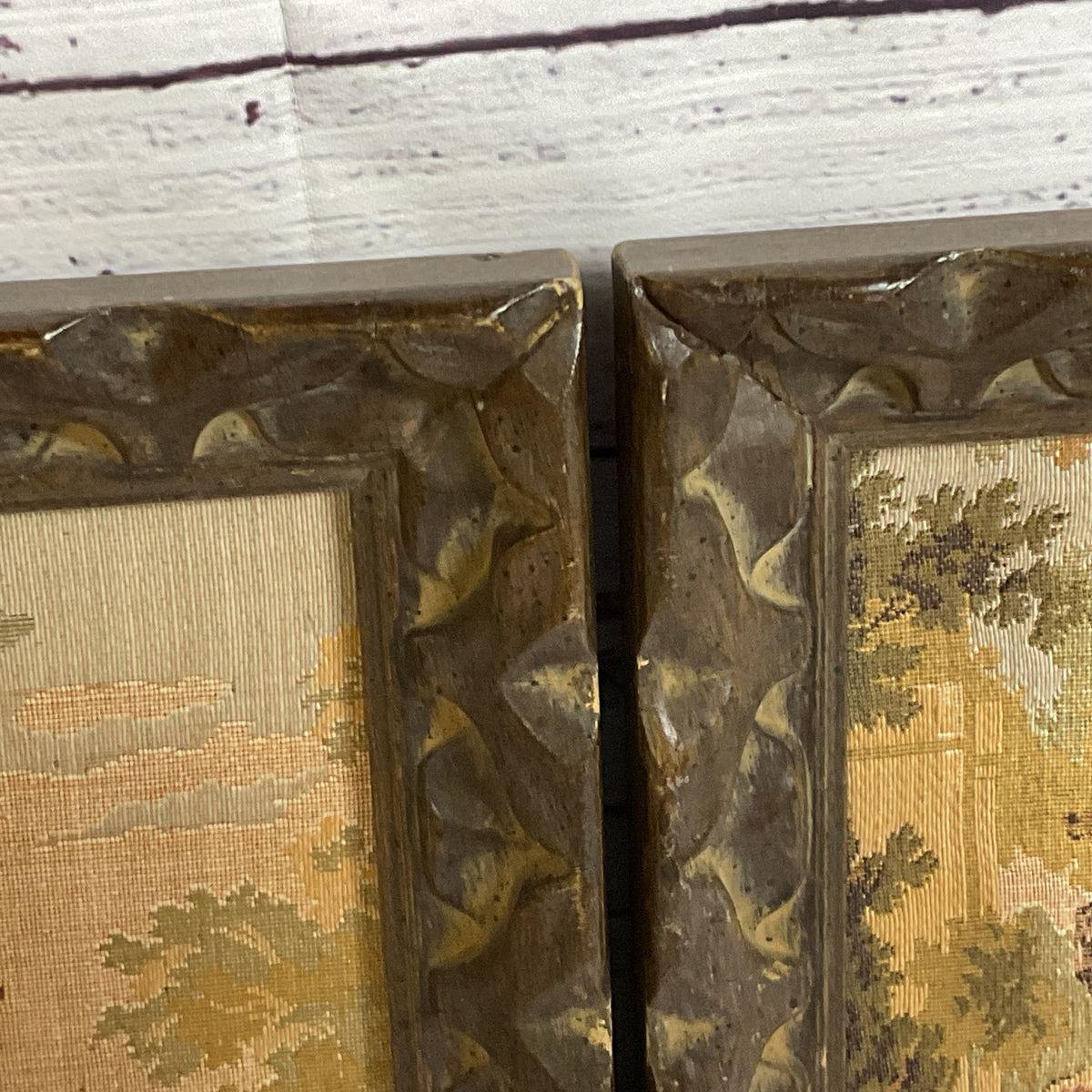 Set of 2 VTG./ANTIQUE French Tapestry Wall Art- FRAMED 10.5" X 10.75"