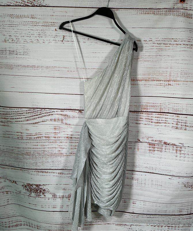 NWT Women's PatBO Silver Lurex One Shoulder Mini Dress Size 0 Retail $626