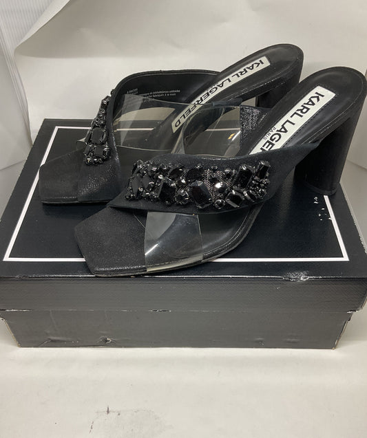 Karl Lagerfeld Rissa Black Slide Heels Sandal Women 9 Beaded