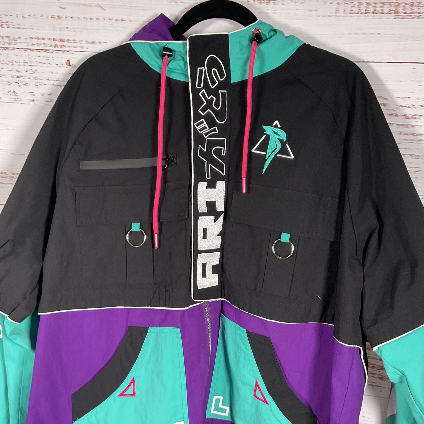 Ari-Gatou Techwear Black Turquoise Purple Jacket - Size Adult M