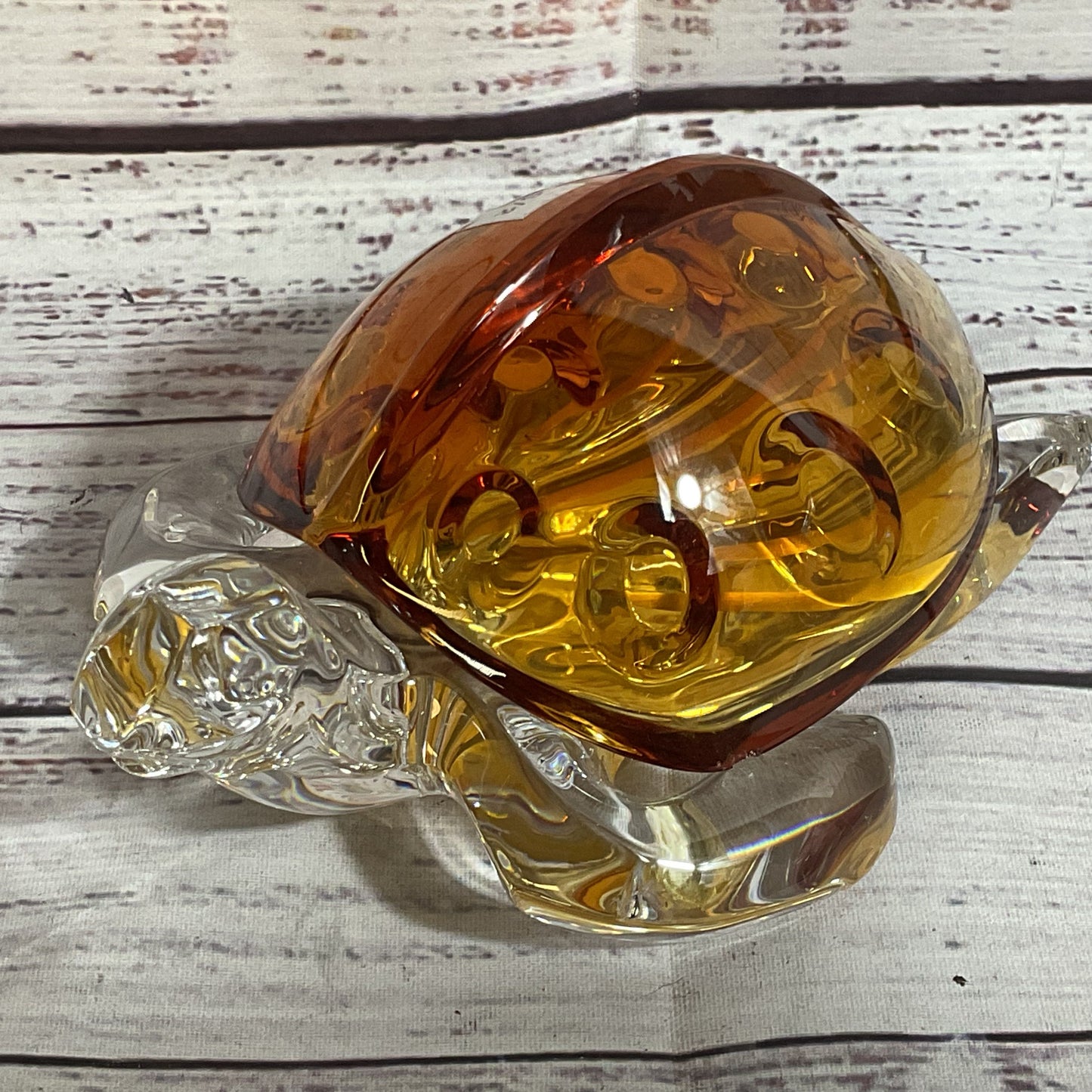 SAINT LOUIS Crystal Animalin Collection Turtle Cognac Removable Shell Figurine