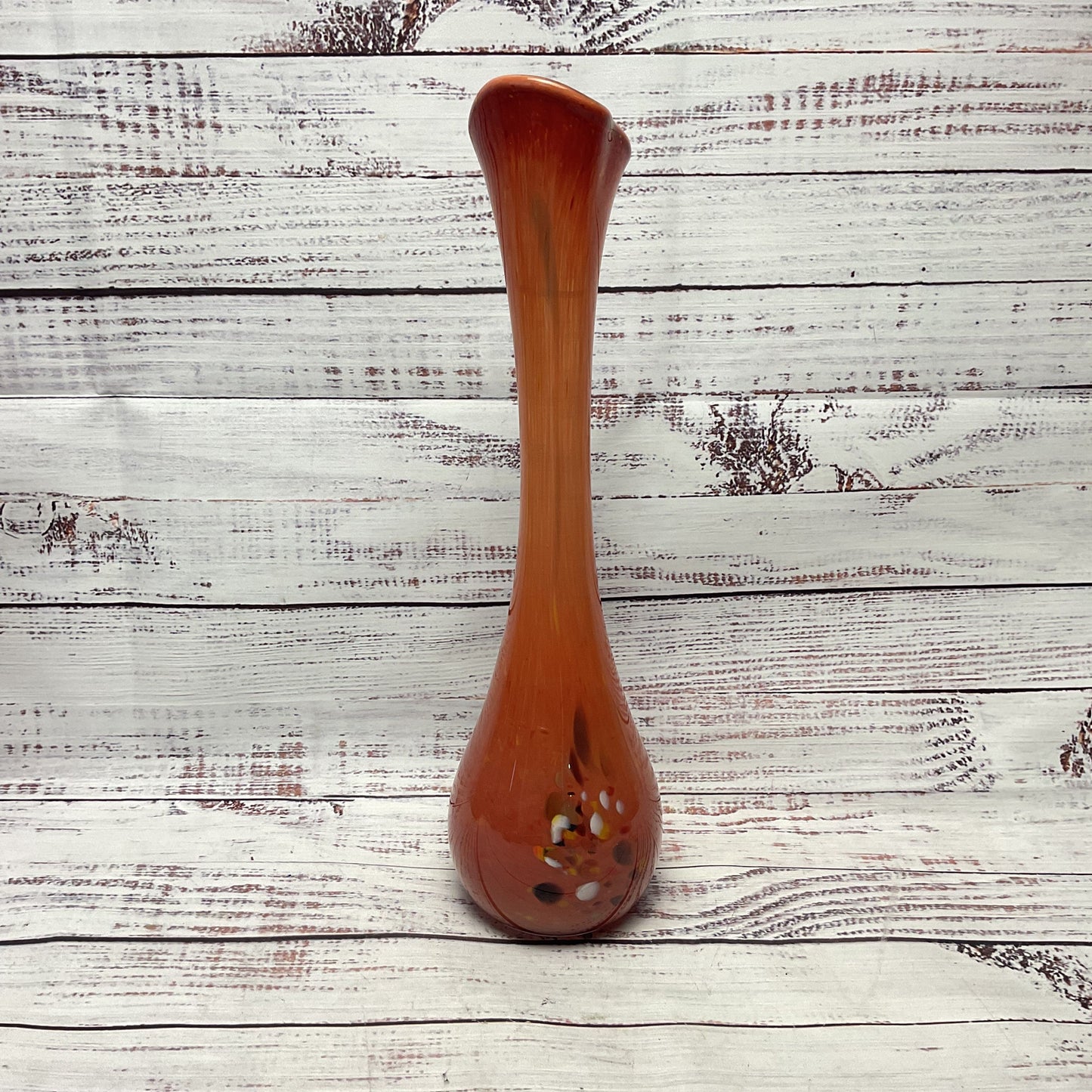 Nico Glass Romanian Tall Tube Slender Neck Orange Multicolor Swirl Glass Vase 14