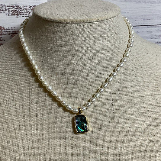 Gold Tone Abalone & Pearl 16" Necklace