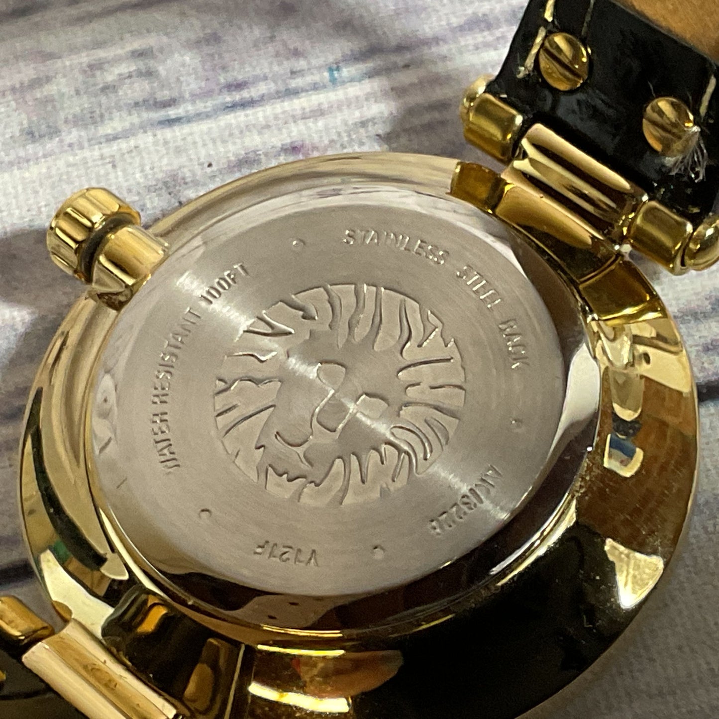 ANNE KLEIN AK3228 Women's Gold Tone Black Leather Embossed Band