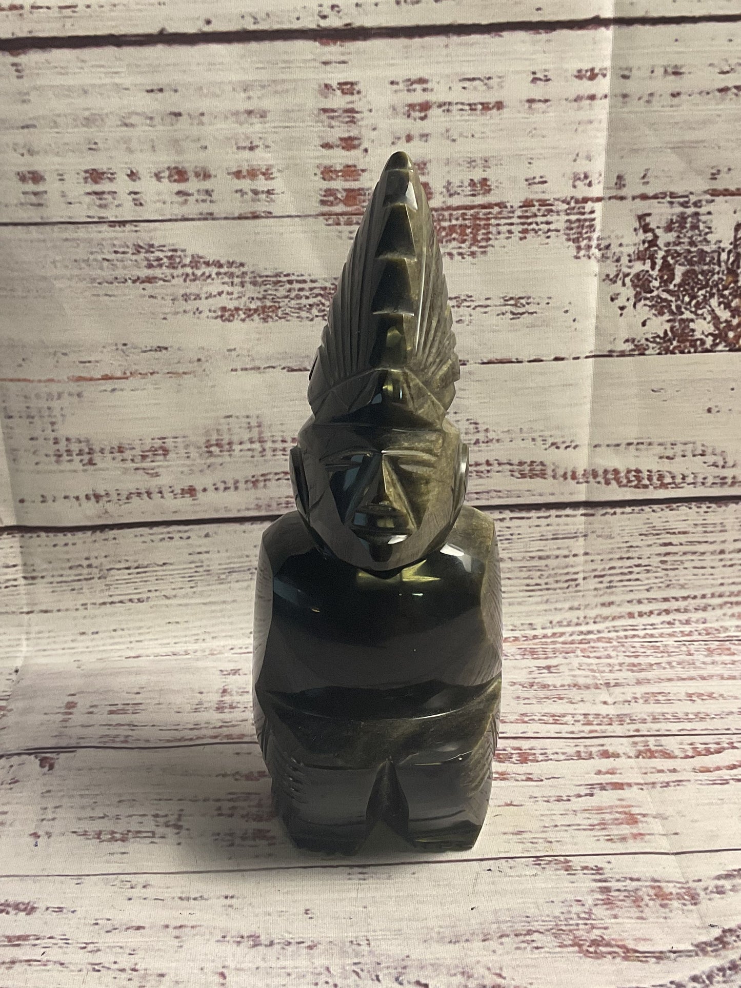 Carved Obsidian Aztec 7" Figure Statue