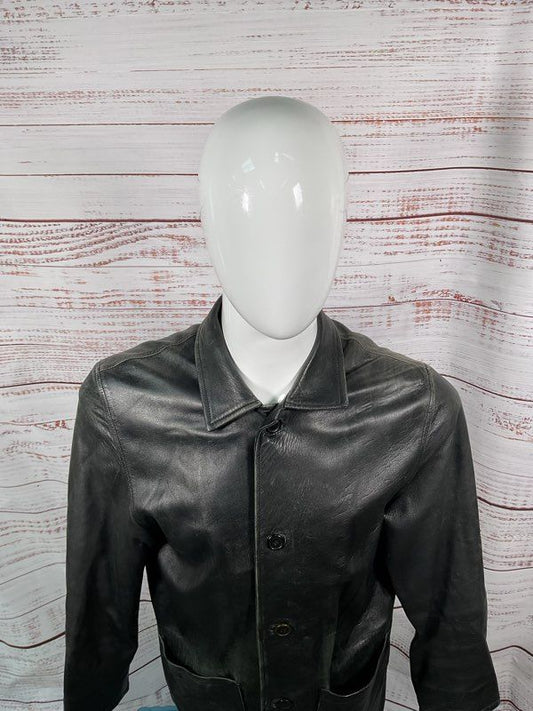 Vintage Men's Black Horse Company Vera Pelle Size XL Button Coat Jacket Black