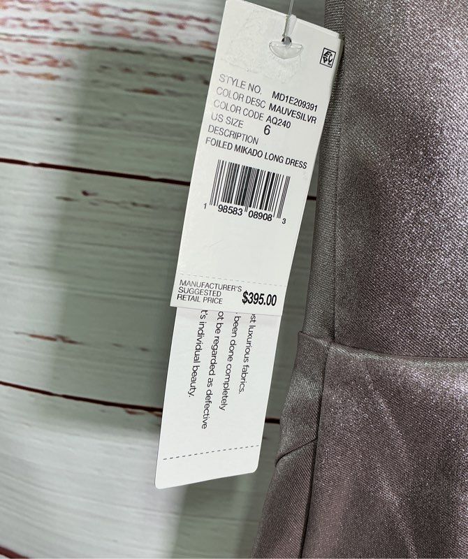 NWT Women's Aidan Mattox Mauve Silver Foiled Makado Dress Size 6 Retail $395
