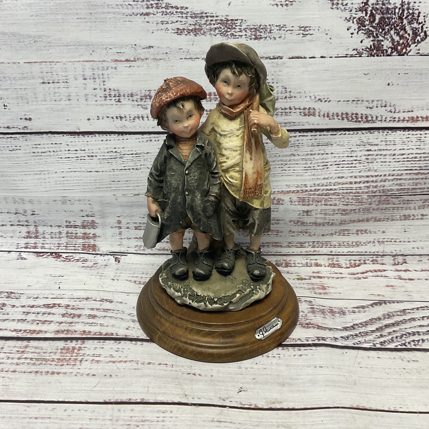G. Armani 2 Boys Standing next to a Stump Ceramic Pottery
