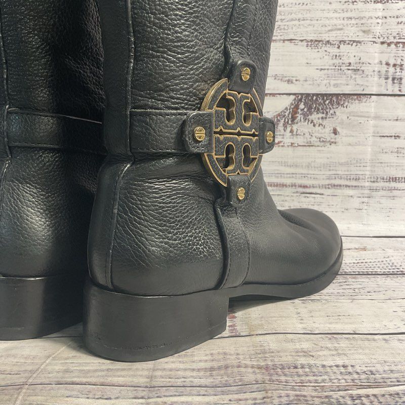 Tory Burch Black Leather Amanda Knee High Side Zip Riding Boot Women's 8.5