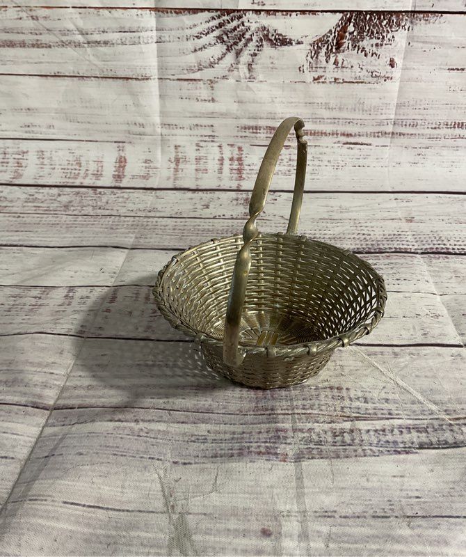 Vintage Made In Germany Silverplate Woven Small Basket 4.25"