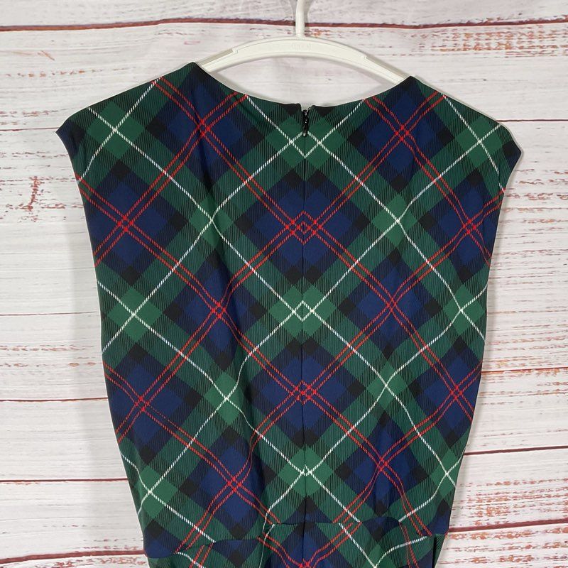 Lauren Ralph Lauren Green Plaid Sleeveless Belted Midi Casual Dress - Size 10