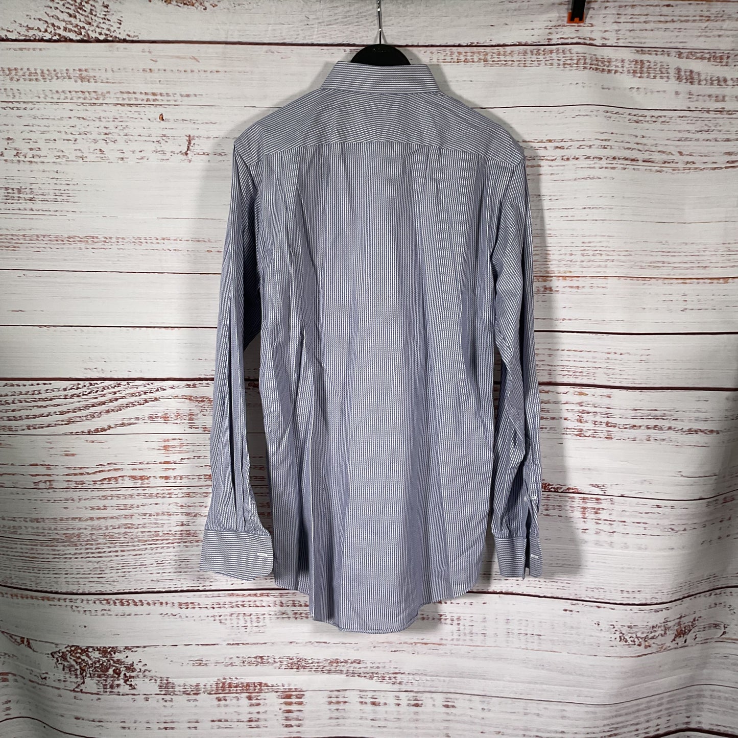 Neiman Marcus Blue White Geometric Pattern Long Sleeve Dress Shirt 15.5 34/35