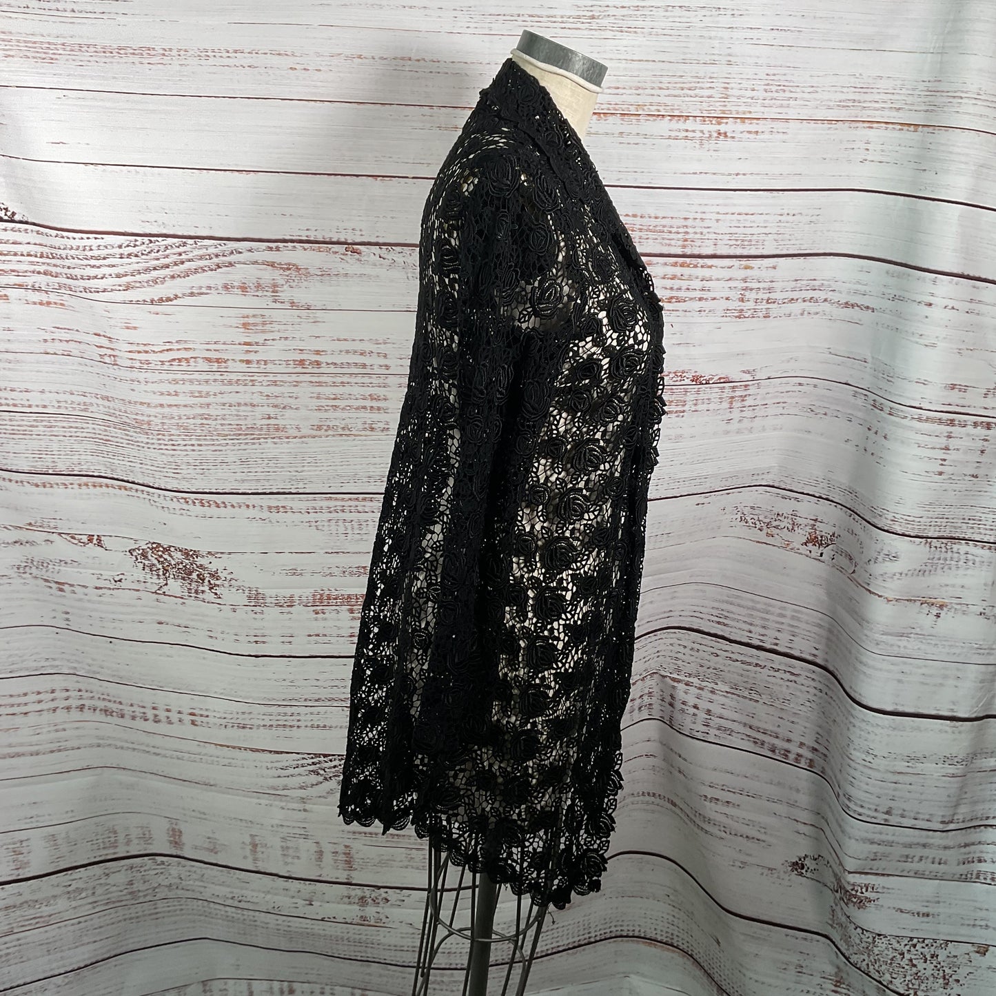 Nicole Bakti Black Lace Sheer Flower Long Cardigan - Size S