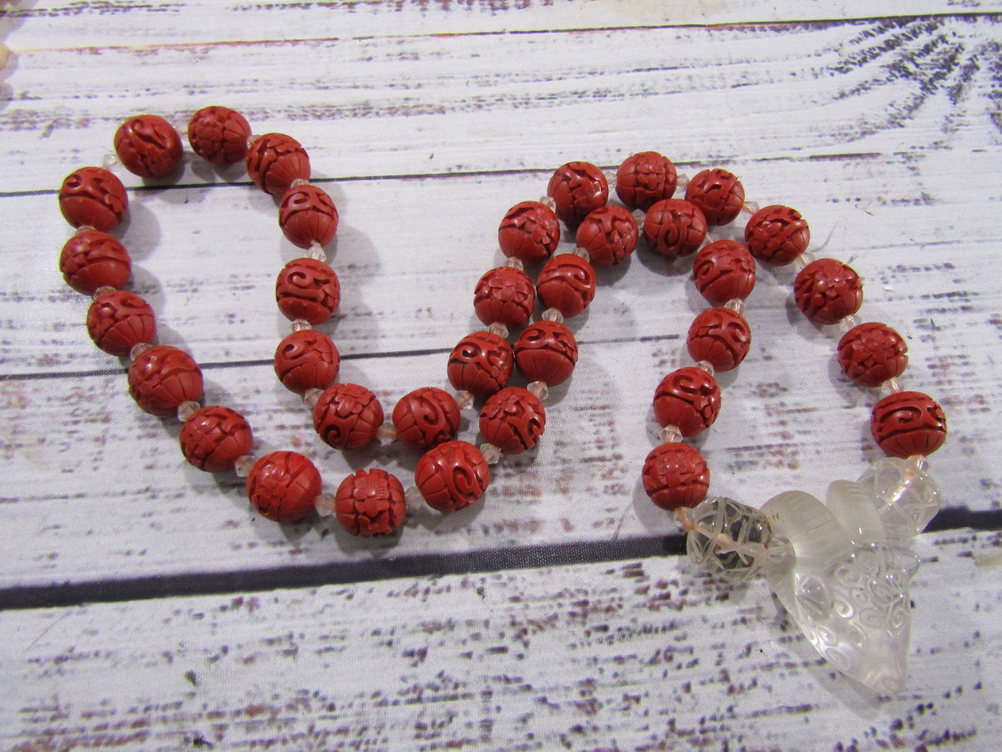 Handcrafted Chinese Year of The Goat Beaded Cinnabar Glass Goat Pendant Necklace