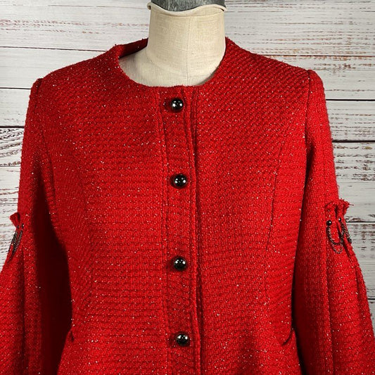 ALBERTO MAKALI Red Tweed EmbellishedJacket- SZ 8