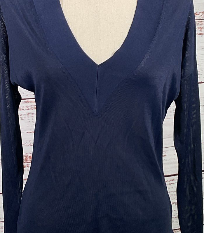 Rag & Bone Sheer V Neck Long Sleeve Top Blue XS