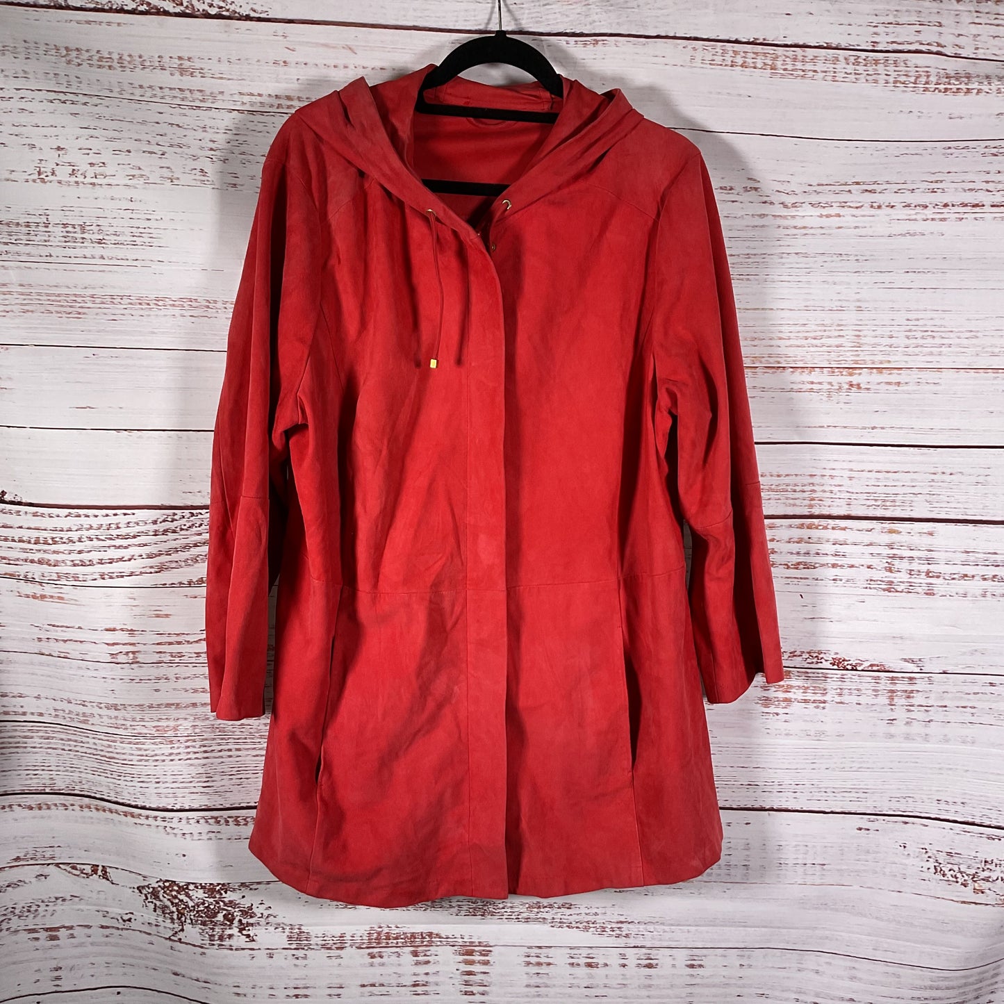 Voyage By Marina Rinaldi Red Ghost Leather Front Zip Hoodie Jacket - Size 27