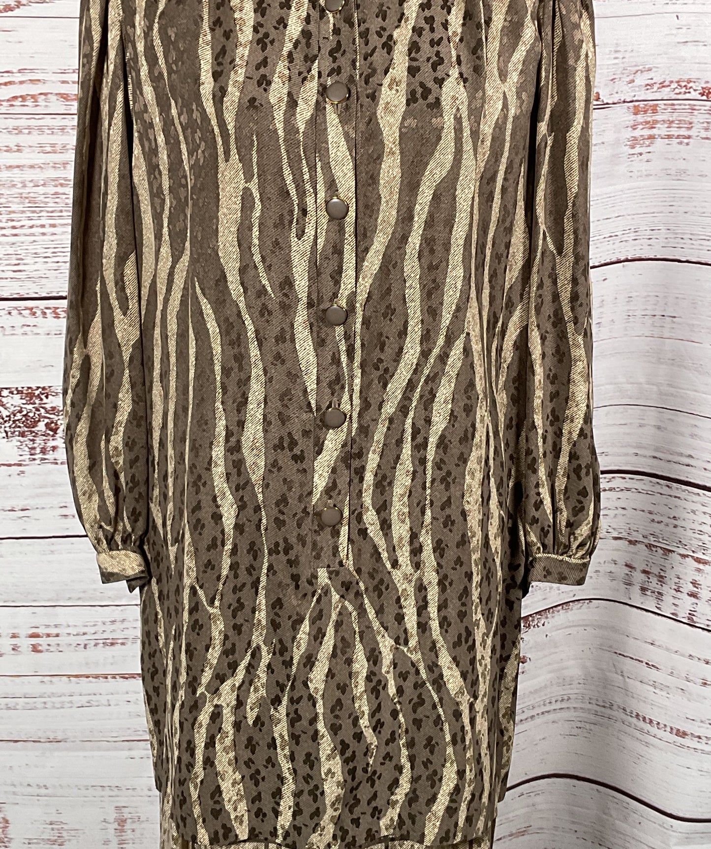 Ted Lapidus Vintage Animal Print Top & Skirt Set Beige