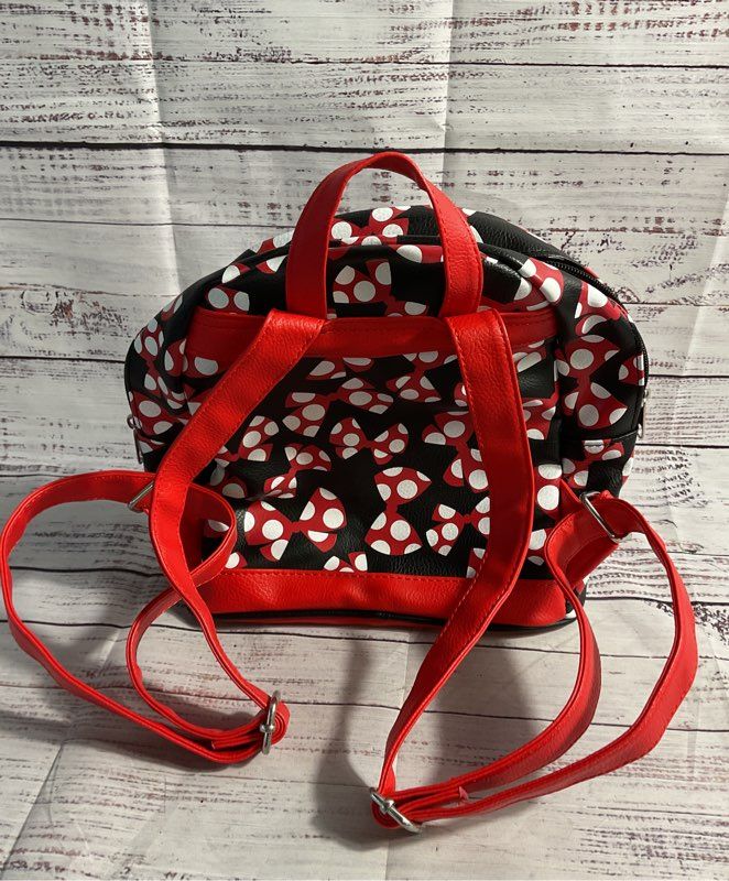 Walt Disney World Parks Minnie Mouse Bows Black & Red Mini Backpack