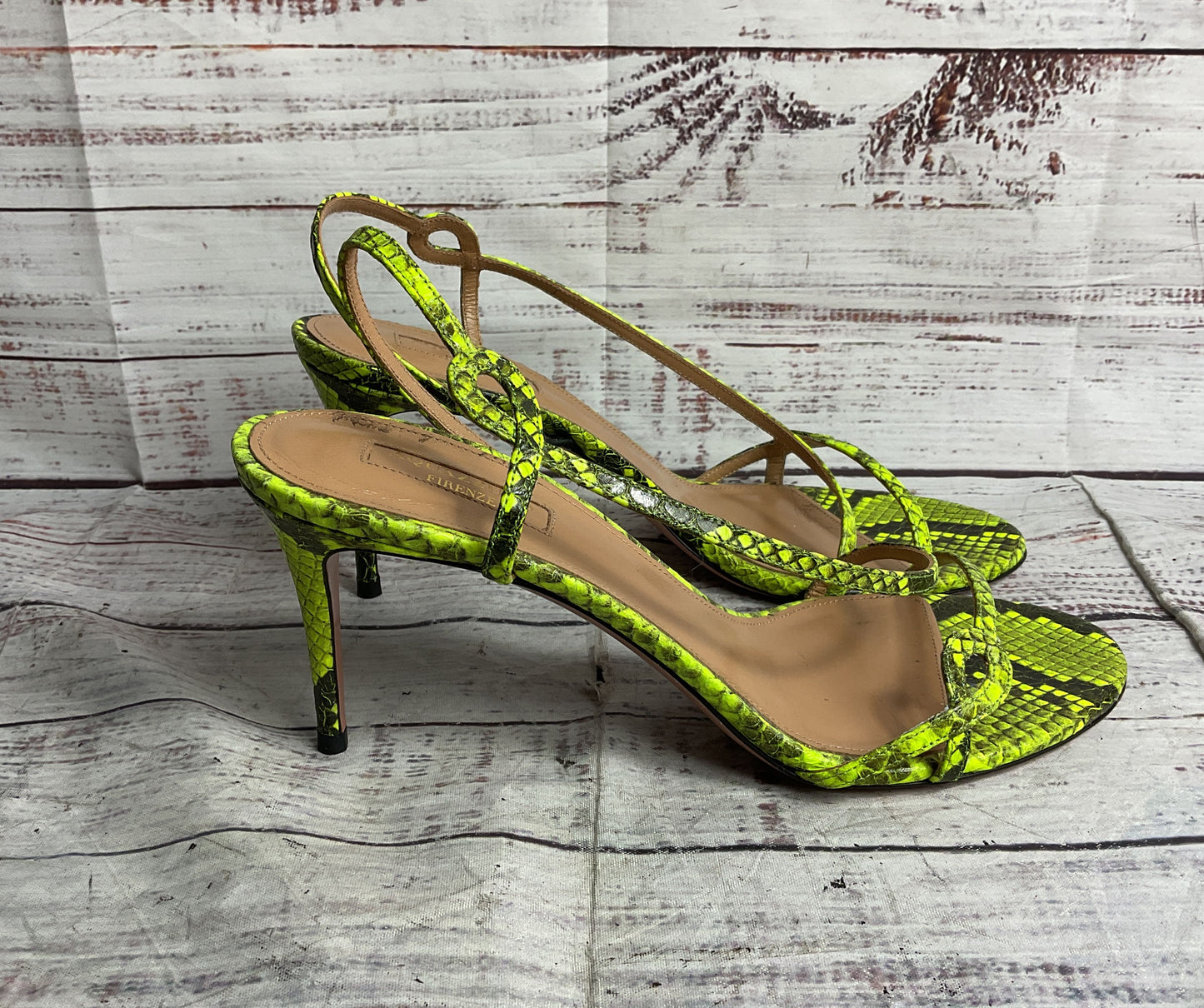 Aquazurra Leather Serpentine Python Sandals Green 39.5
