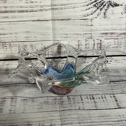 VTG. Murano Glass Pierced Starfish Shape Decorative Bowl- 3.25" x 9"