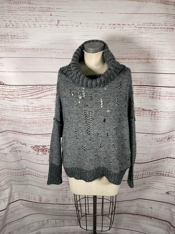 Sarah Pacini Oversized Knit Avant Garde Wool Blend High Neck Long Tunic Sweater