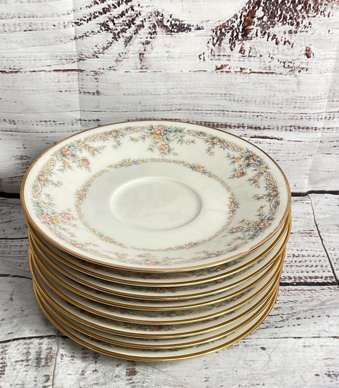 Nortiake Gallery China 7246 Floral Pattern 6" Set of 8 Saucers Ivory