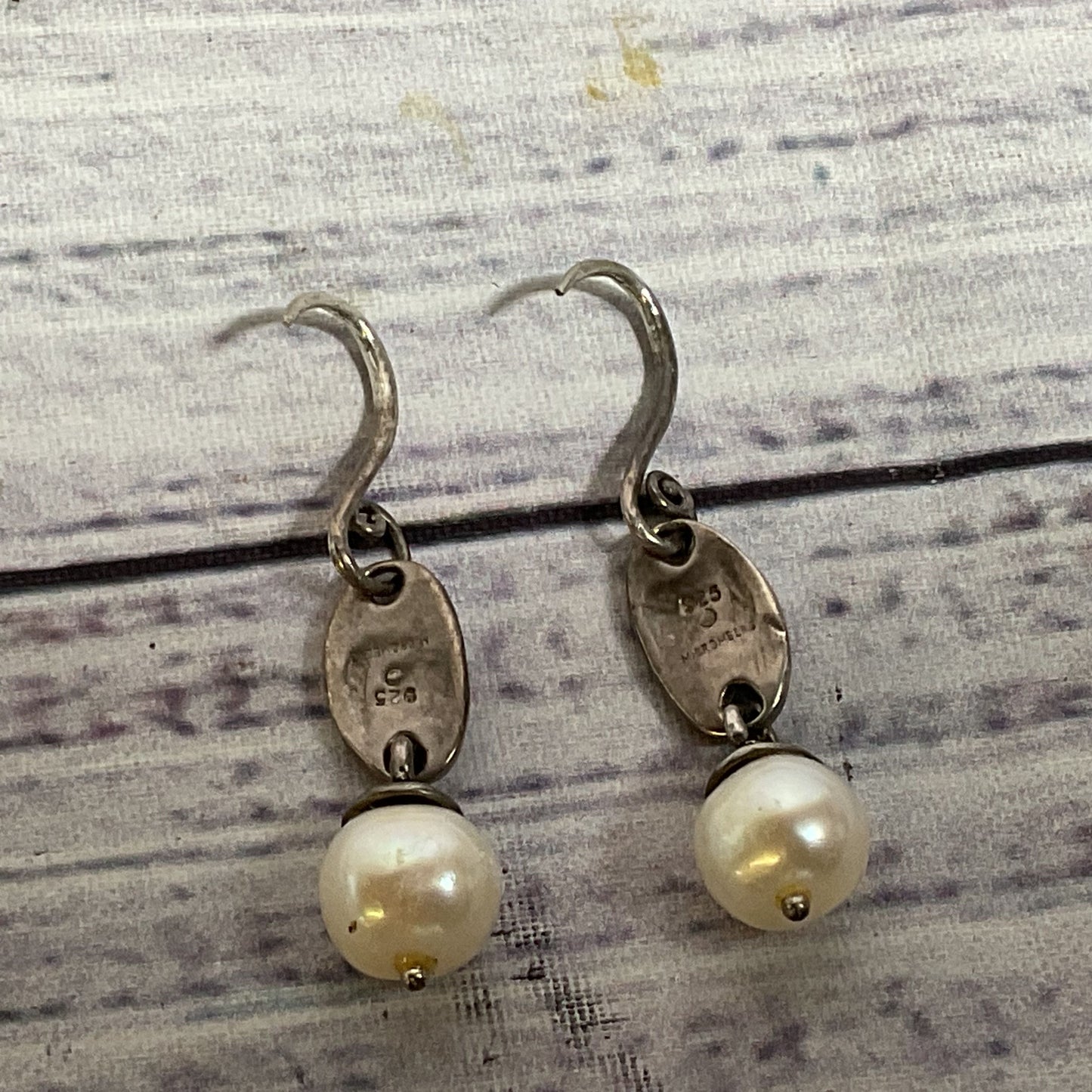 VTG. MICHAEL BROMBERG Sterling Silver & Pearl Dangle .75" Earrings- 6.06g