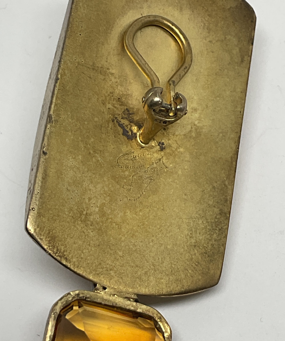 Signed 89 STG Sterling Silver Vintage Clip on Earrings with Citrine