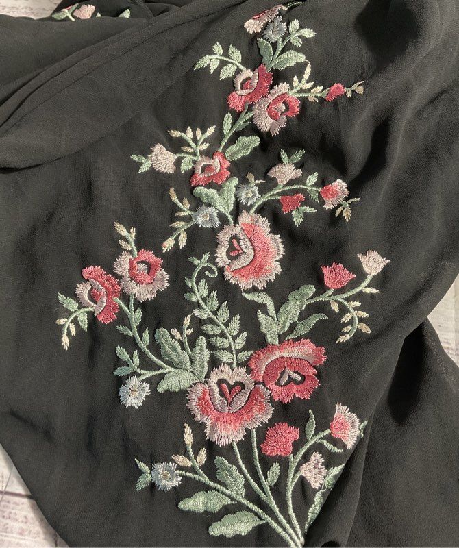 Women's Pandora Black Long Sleeve Floral Embroidered Long Dress Size XL