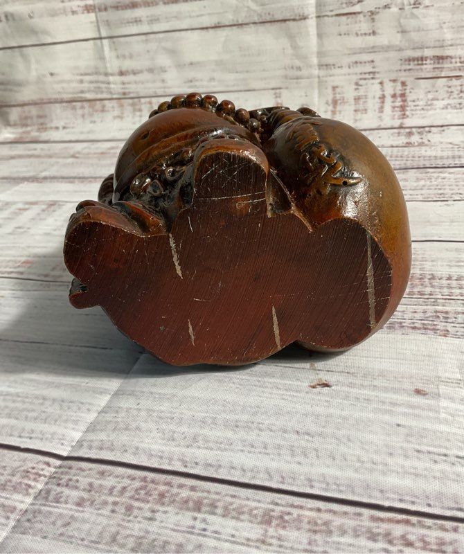 Vintage Laughing Buddha Brown Resin Statue/figure 6"