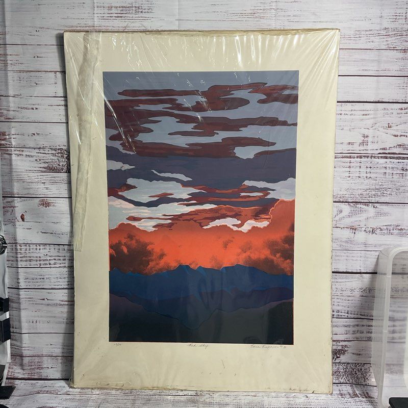 VTG. Red Sky California Landscape Serigraph Print by Edna Erspamer Signed 1980