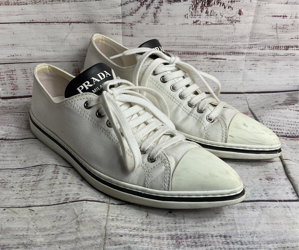 Prada Canvas Pointed Toe Sneakers White 36