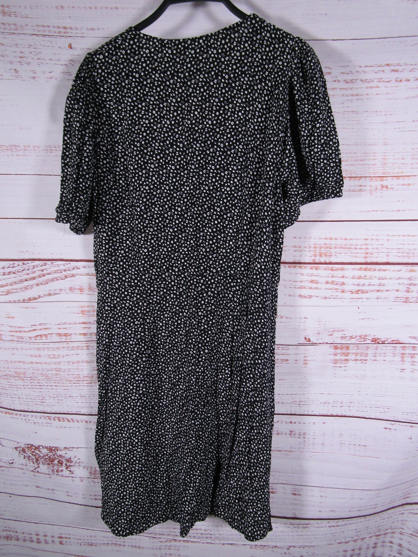 & Other Stories Women's Black Floral Short Sleeve V-Neck Dress Size 12