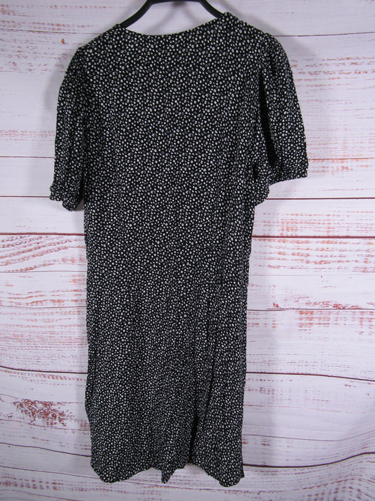 & Other Stories Women's Black Floral Short Sleeve V-Neck Dress Size 12