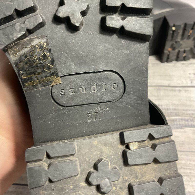 Sandro Paris Grant Black Noir Leather Buckle Lace Up Combat Boot Women's 6 US
