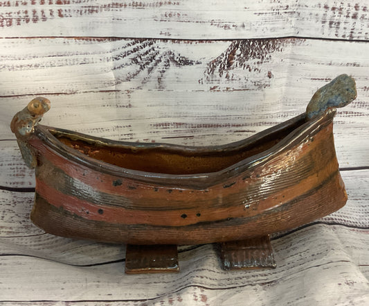 Vintage Hand Made Decorative Ceramic Boat Multicolor