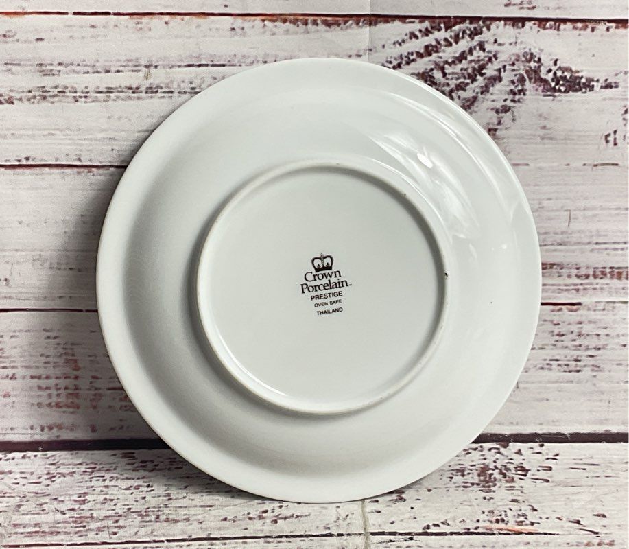 Crown Porcelain Prestige 6" Set of 8 Rim Saucers White Blue