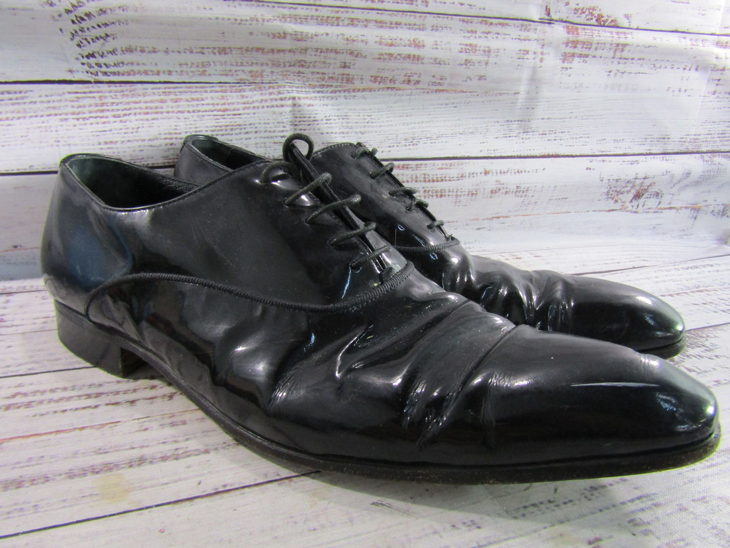 Vintage Yves Saint Laurent Men's Black Patent Leather Tuxedo Dress Shoes Size 8