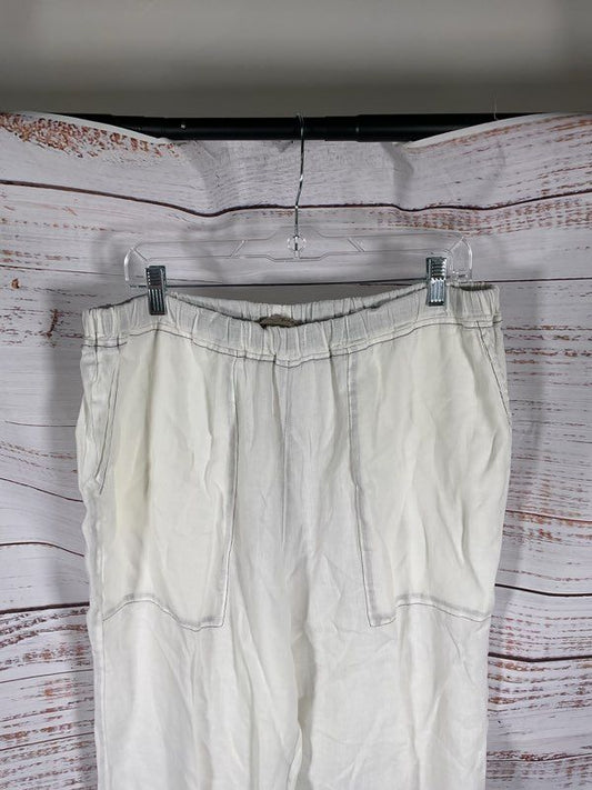 Cynthia Ashby Women's White 100% Linen Cropped Wide Leg Pants Size Large
