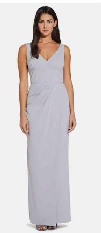 NWT Women's Adrianna Papell Silver Gray Crepe Dress Size 2 Retail $159