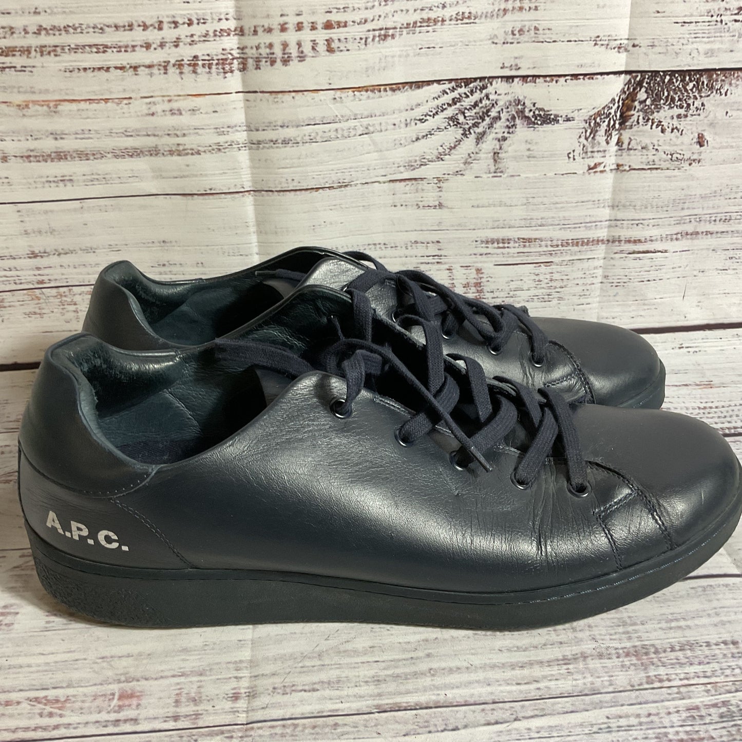 A.P.C. - Men's Leather Navy Blue Sneakers Shoe- SZ 45