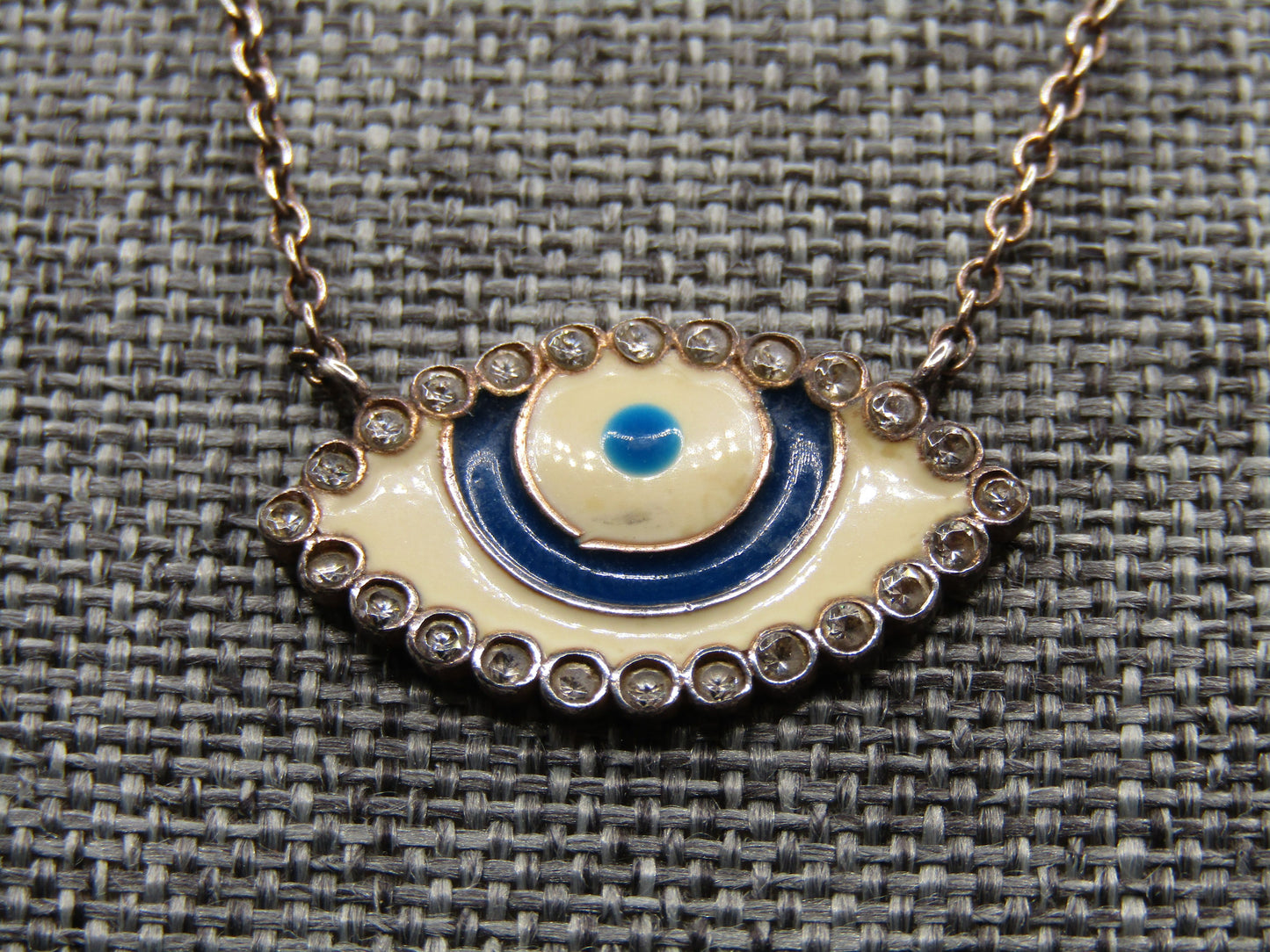 Vintage Vermeil Sterling Silver Evil Eye Enamel Pendant Necklace