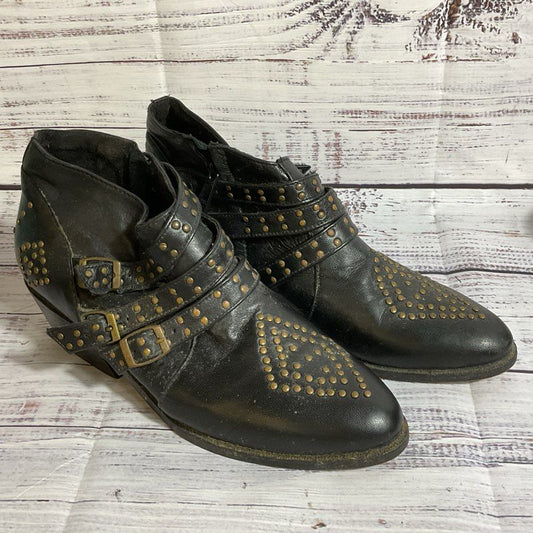 THE CASSETTE SOCIETY Women's Black Leather Studded Ankle Boots- SZ 38