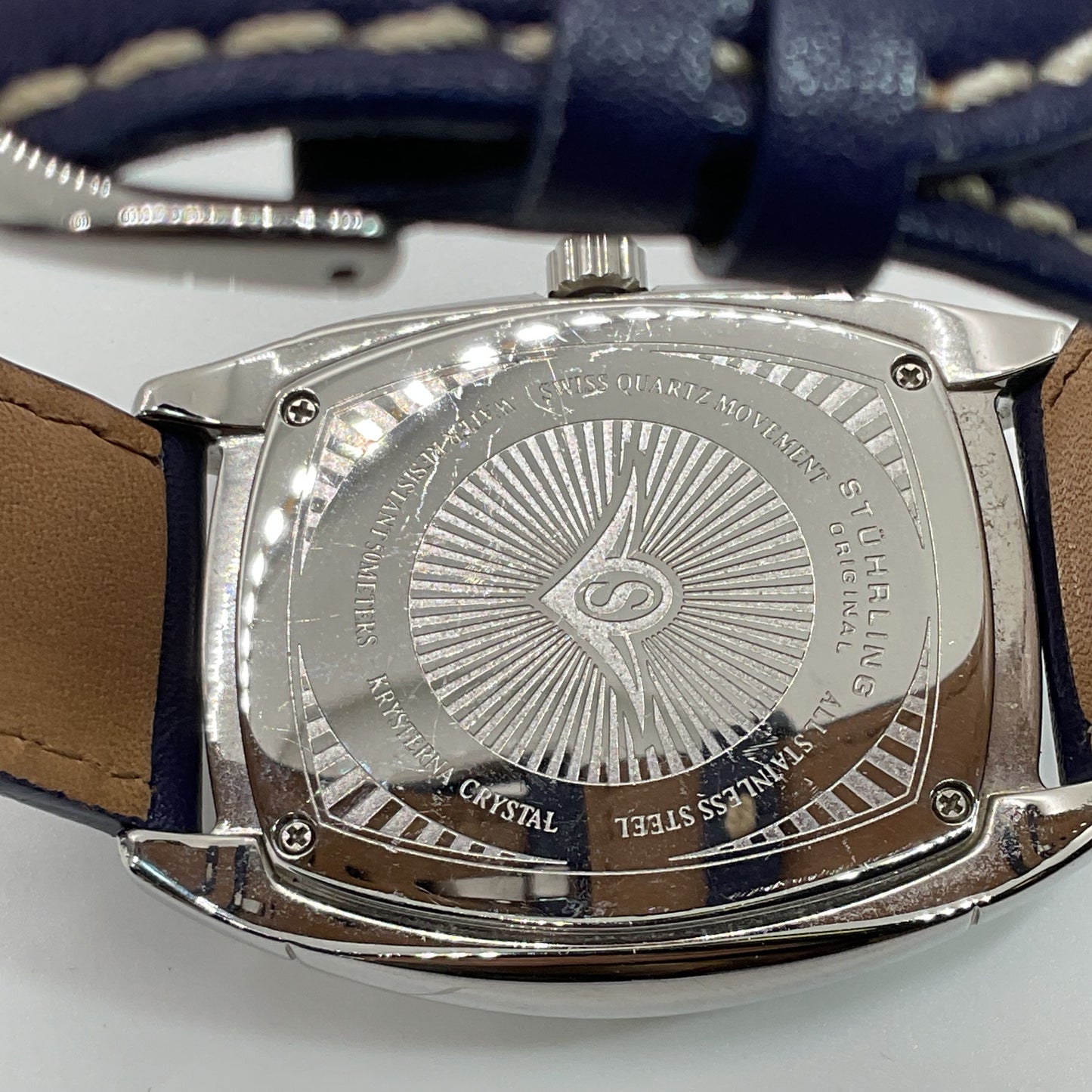 STUHRLING Men's Stainless Princeton II Blue Leather Band Quartz Watch