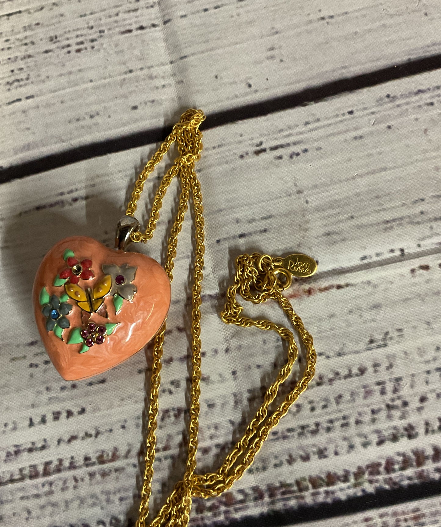 Joan Rivers Gold Tone Chain Necklace Enameled Heart Pendant