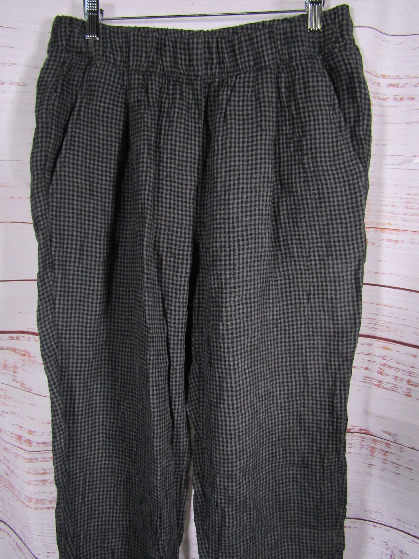 Eileen Fisher Women's Gray Microcheck Organic Linen Pants Size S