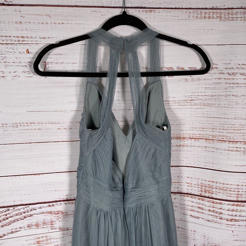Monique Lhuillier Light Blue Shear Mesh Halter Top Ballgown Dress - Size 2