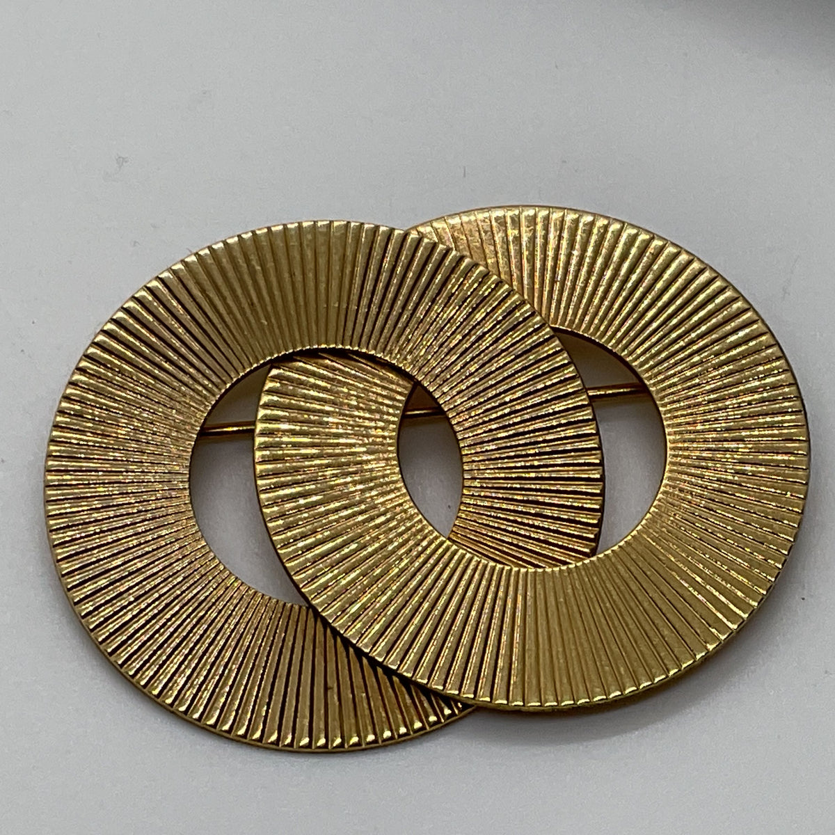 Signed VTG. 12K Gold Filled Double Ring Brooch- 1.25" x 1.75"